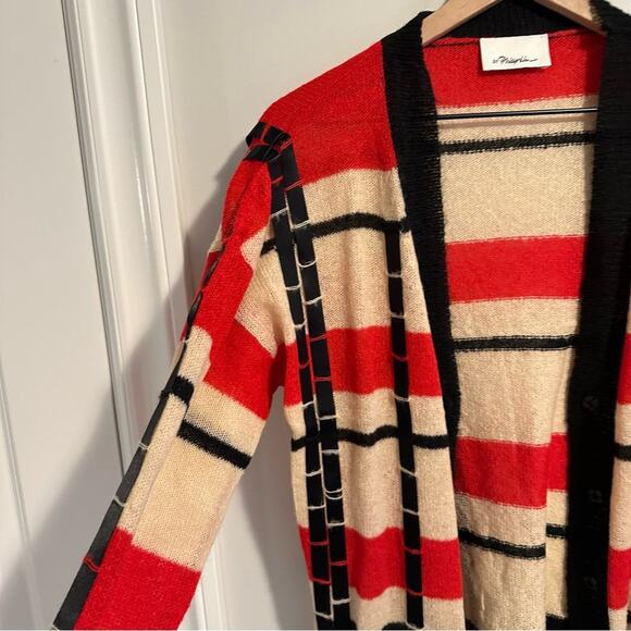 3.1 Phillip Lim Red Black Ribbon Mohair Cardigan Sweater Medium - Picture 12 of 14